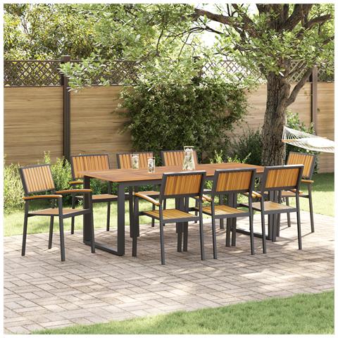 Set di 8 sedie da giardino impilabili in acciaio e legno di acacia nero - Foto 2