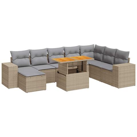 Set Divano da Giardino 9 pz con Cuscini Beige Polyrattan Acacia - Foto 1