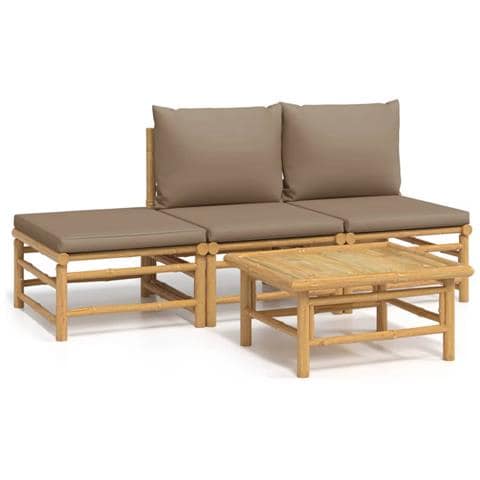 Set Salotto da Giardino 4pz con Cuscini Tortora Bambù - Foto 1