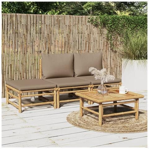 Set Salotto da Giardino 4pz con Cuscini Tortora Bambù - Foto 2