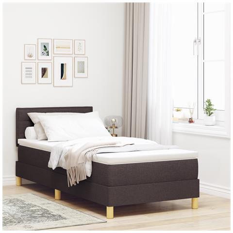 Letto con Rete e Materasso Marrone Scuro 100x200 cm Tessuto - Foto 2