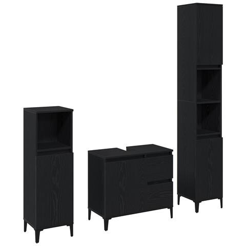 Set di mobili da bagno in 3 pezzi in legno ingegnerizzato rovere nero - Foto 1