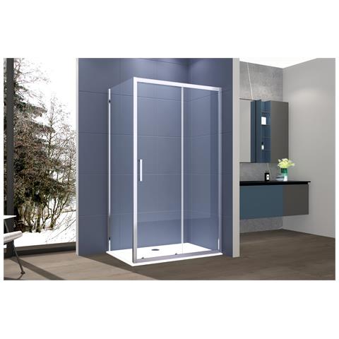 Box Doccia 2 Lati 80x90 Cm Fisso + Porta Scorrevole Apertura Laterale H195 Cm Sara Cromato - Foto 1