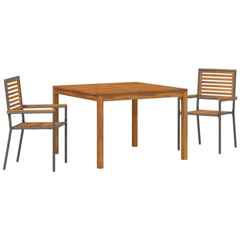 Set da Pranzo per Giardino 3 pcs Grigio Poly Rattan - Foto 1