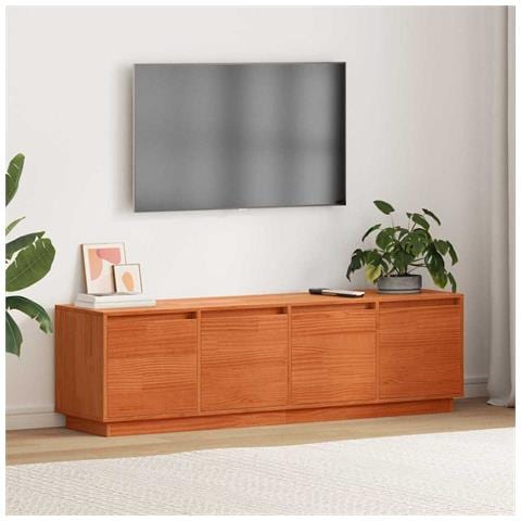 Mobile TV Marrone 156 x 37 x 45 cm Legno massello di pino - Foto 2