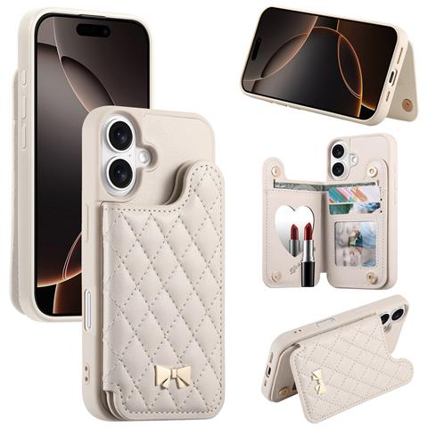 Elegante Custodia A Portafoglio Compatibile Con Iphone 17 Air Con Porta Carte, Cavalletto E Specchietto Per Trucco Beige - Foto 1