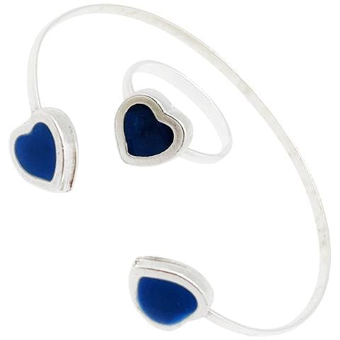 Bracciale E Anello Con Cuore In Argento 10µ Blu Navy - Foto 4