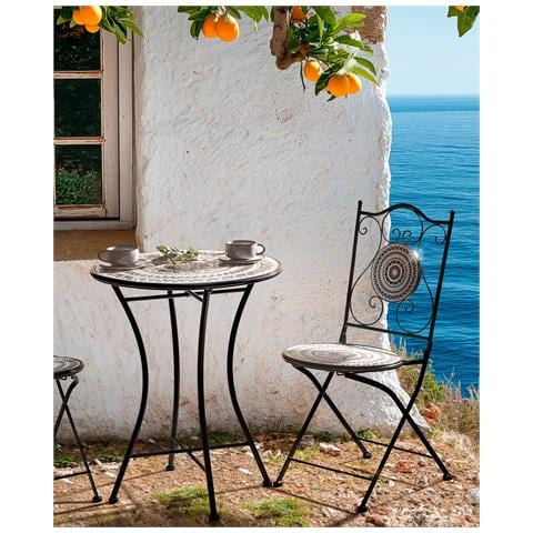 Set Di 2 Sedie Da Giardino Comiso Pieghevole Metallo Nero /bianco - Foto 1