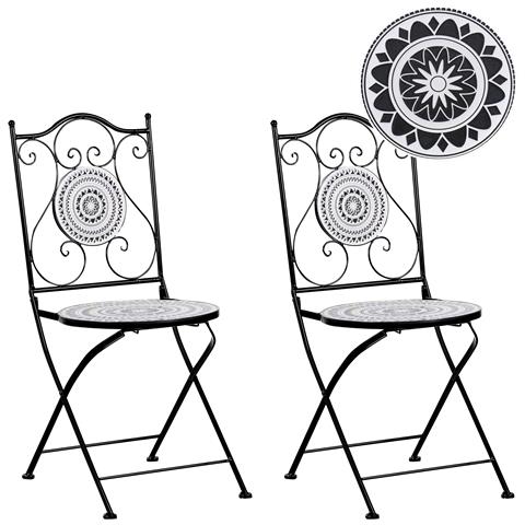 Set Di 2 Sedie Da Giardino Comiso Pieghevole Metallo Nero /bianco - Foto 2