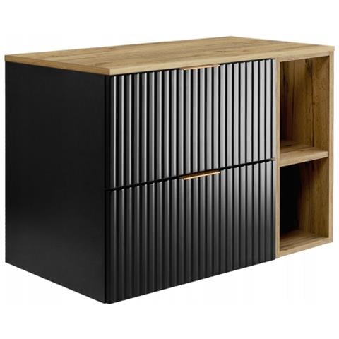 | Set di mobili da bagno - Nero opaco - Rovere artigianale | 80/57/46 cm & 35/139/31 cm | Mobili sottolavabo, mobili da bagno, armadio alto, mobile da bagno - Foto 10