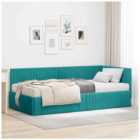 Struttura Letto Angolare con Materasso 2 pcs Turchese Velluto - Foto 2