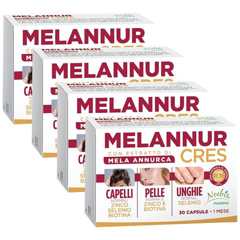 MelannurCres 30 Capsule - Mela Annurca, Astaxantina, Zinco, Rame, Selenio e Biotina - Capelli, Pelle e Unghie (Confezione quadrupla) - Foto 1