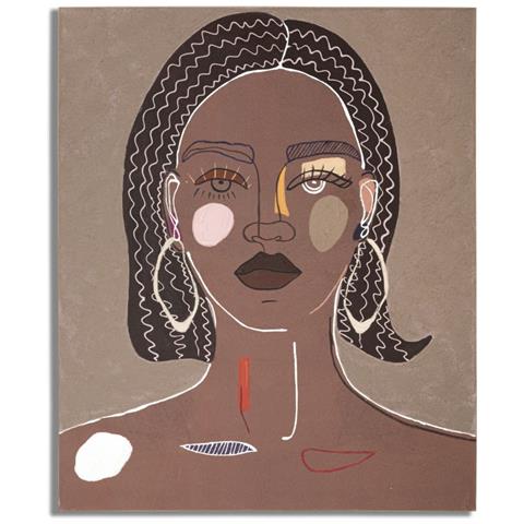 Dipinto Su Tela Tribal B Ritratto Di Donna Africana Di Fronte Su Fondo Tortora 80x100 Cm - Foto 1