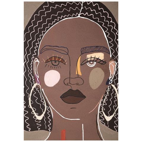 Dipinto Su Tela Tribal B Ritratto Di Donna Africana Di Fronte Su Fondo Tortora 80x100 Cm - Foto 2