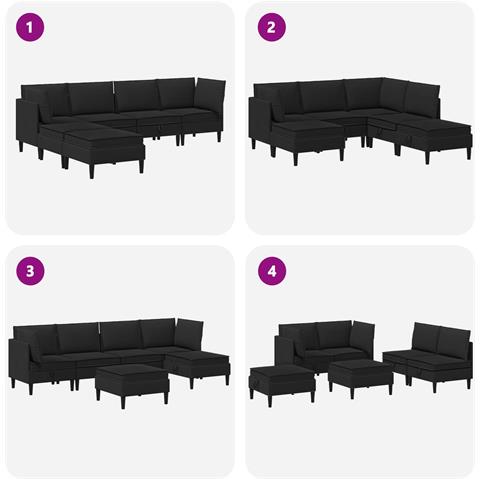 Set di mobili per il soggiorno 6 pcs Nero Tessuto - Foto 9
