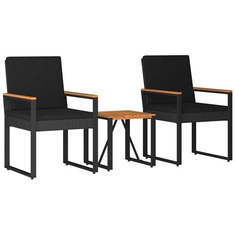 Set Mobili da Esterno con cuscino 3 pcs Nero polyrattan - Foto 1