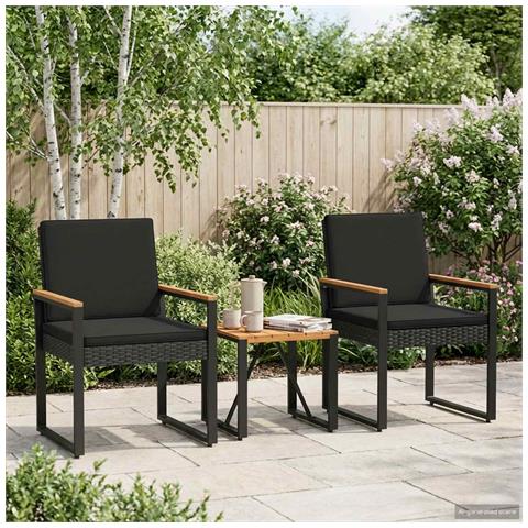 Set Mobili da Esterno con cuscino 3 pcs Nero polyrattan - Foto 2