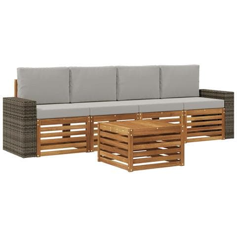 Set di divani da esterno 5 pcs Naturale e Grigio Chiaro - Foto 1