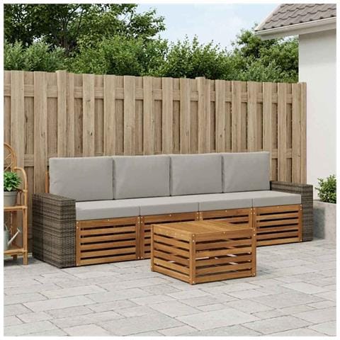 Set di divani da esterno 5 pcs Naturale e Grigio Chiaro - Foto 2