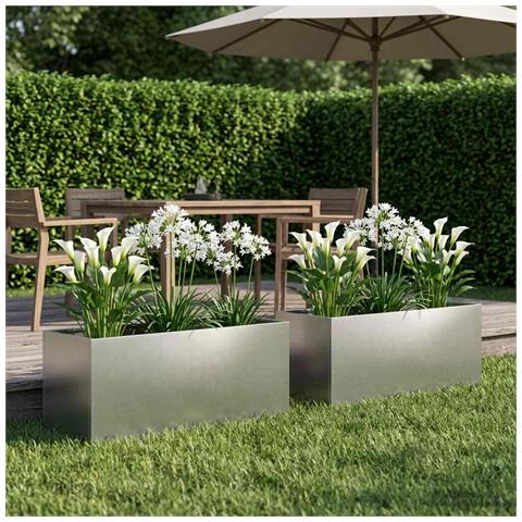Vaso da giardino 2 pz Argento 80 x 40 x 40 cm Acciaio Inox - Foto 2