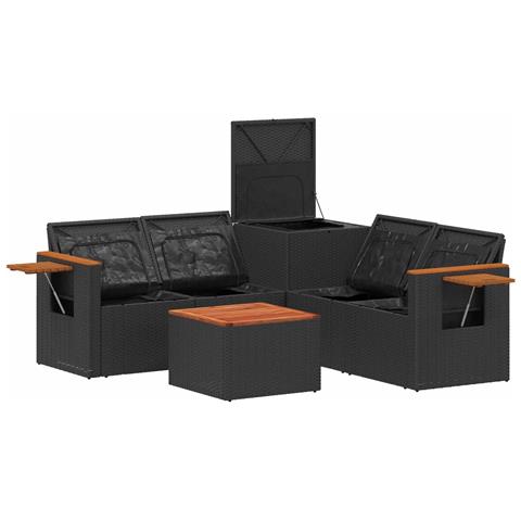Set di divani 6 pz Nero Rattan sintetico e Acciaio - Foto 10