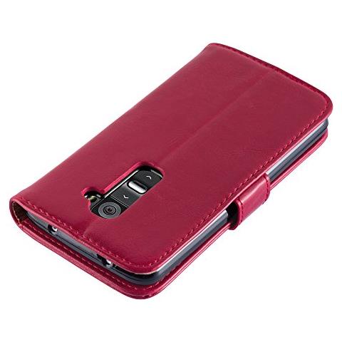 Custodia Compatibile Con Lg G2 In Rosso Vinaccia - Coperchio Protettiva Con Chiusura Magnetica, Funzione Stand E Tasca Per Le Carte - Foto 2