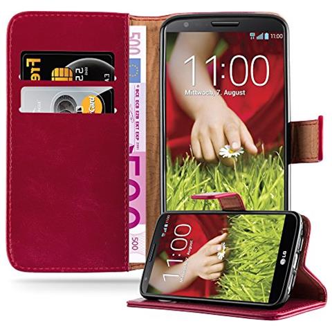 Custodia Compatibile Con Lg G2 In Rosso Vinaccia - Coperchio Protettiva Con Chiusura Magnetica, Funzione Stand E Tasca Per Le Carte - Foto 1