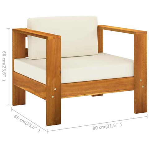 Set Divani Giardino 7 pz Cuscini Bianco Crema in Legno d'Acacia - Foto 2