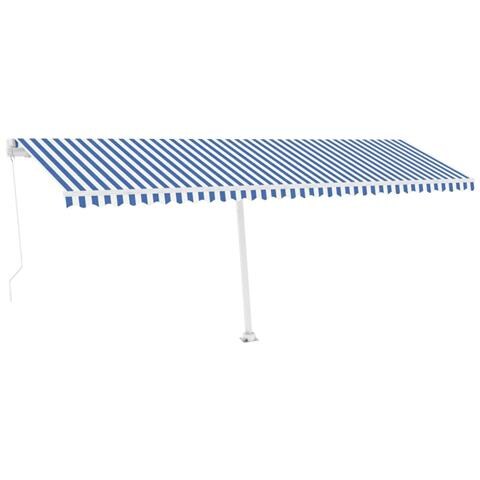 Tenda da Sole Retrattile Manuale con LED 600x350 cm Blu Bianco - Foto 1