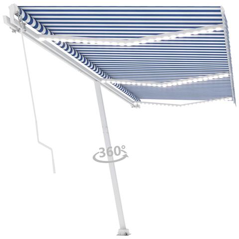Tenda da Sole Retrattile Manuale con LED 600x350 cm Blu Bianco - Foto 10