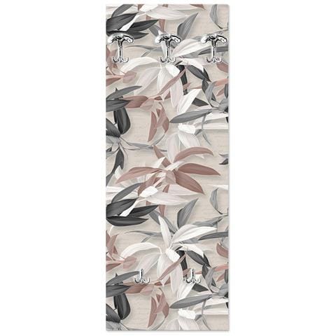 Appendiabiti Da Parete Tema Foglie 46x125 Cm Leaves Mix A Pannello Con Stampa, Guardaroba, Attaccapanni Muro Con 5 Ganci - Foto 1