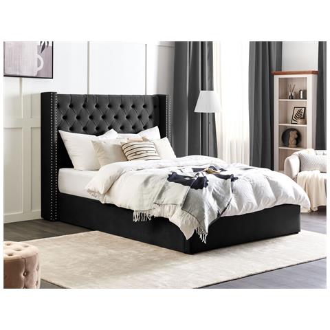 Letto Contenitore Velluto Nero 160 X 200 Cm Lubbon - Foto 1