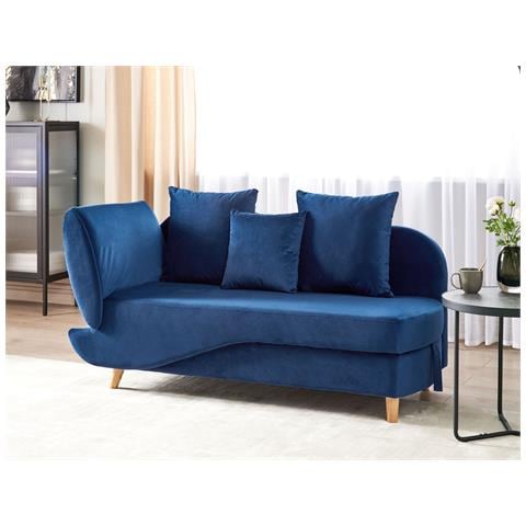 Chaise Longue Versione Sinistra Meri Velluto Blu Marino Con Contenitore - Foto 1