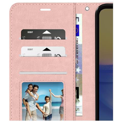 Custodia Per Samsung A15 5g Portafoglio Funzione Supporto E Cordino, Rosa Champagne - Foto 2