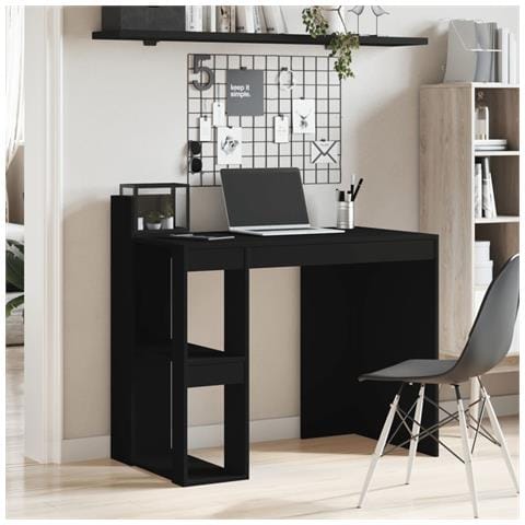 Scrivania Ufficio Nera 103,5x56,5x94 Cm In Legno Multistrato - Foto 3
