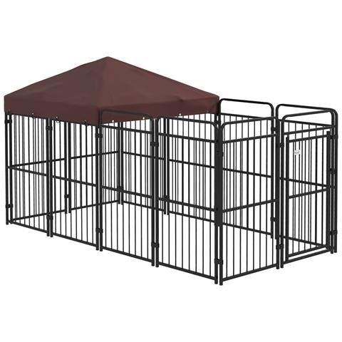 Recinto Per Cani Da Esterno In Metallo Con Tetto, 282x141x159cm, Marrone - Foto 1