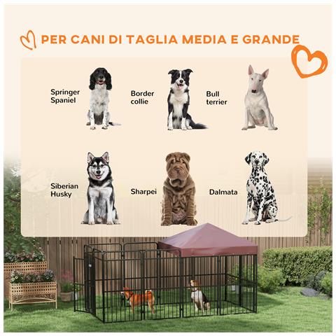 Recinto Per Cani Da Esterno In Metallo Con Tetto, 282x141x159cm, Marrone - Foto 6