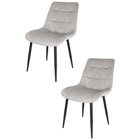Set 2 Sedie Sala Da Pranzo Ariis Gambe In Acciaio Nero Opaco, Velluto Grigio Chiaro - Foto 1