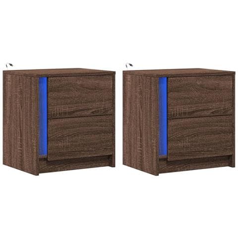 Comodini Con Luci Led 2pz Rovere Marrone In Legno Multistrato - Foto 3