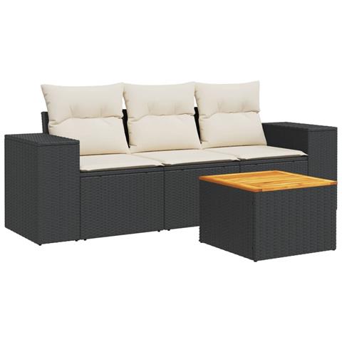 Set Divani da Giardino 4 pz con Cuscini Nero in Polyrattan - Foto 1