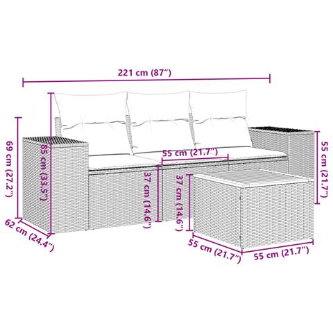 Set Divani da Giardino 4 pz con Cuscini Nero in Polyrattan - Foto 2