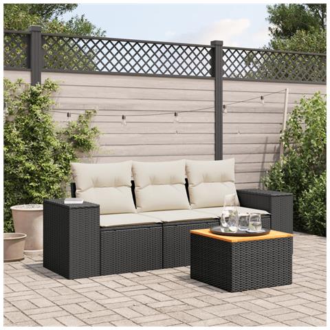 Set Divani da Giardino 4 pz con Cuscini Nero in Polyrattan - Foto 3