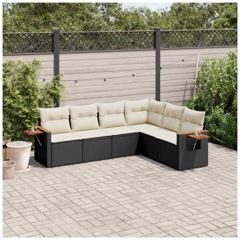 Set Divano Da Giardino 6 Pz Con Cuscini Nero In Polyrattan - Foto 1