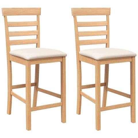 Sgabelli da Bar con Cuscini 2pz Naturale Legno Massello Hevea - Foto 1