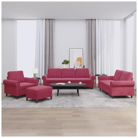 Set Di Divani 4 Pz Con Cuscini Rosso Vino In Velluto - Foto 1