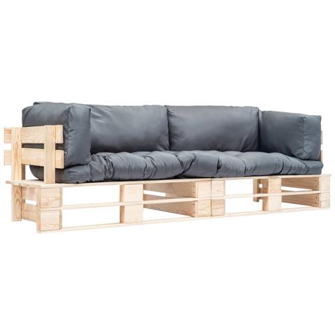 Lusso Casadino -  Set Divani Giardino Pallet 2pz Con Cuscini Grigi Legno Di Pino - Foto 2