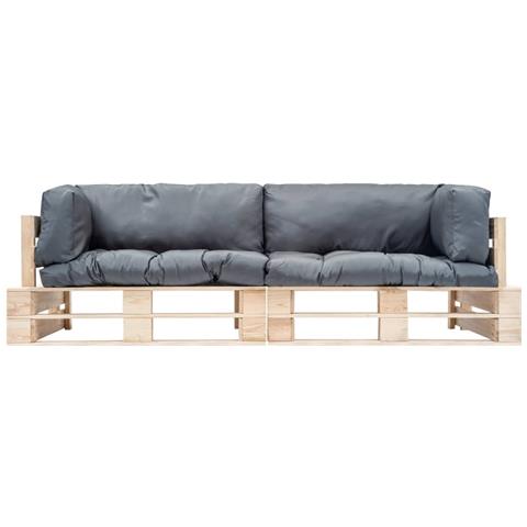 Lusso Casadino -  Set Divani Giardino Pallet 2pz Con Cuscini Grigi Legno Di Pino - Foto 1