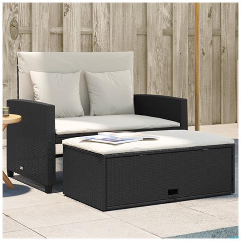 Divano Da Giardino Con Cuscini A 2 Posti Nero In Polyrattan - Foto 8