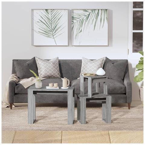 Tavolini Impilabili 3 Pz Grigio Sonoma In Legno Multistrato - Foto 2