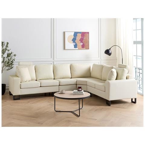 Divano Angolare 6 Posti Stockholm Pelle Naturale Beige Chiaro Lato Sinistro - Foto 1